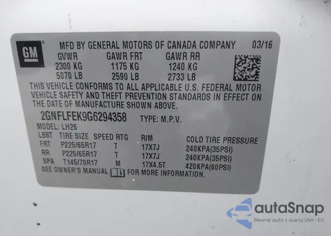 2016 Chevrolet Equinox Lt from USA, damaged, VIN 2GNFLFEK9G6294358